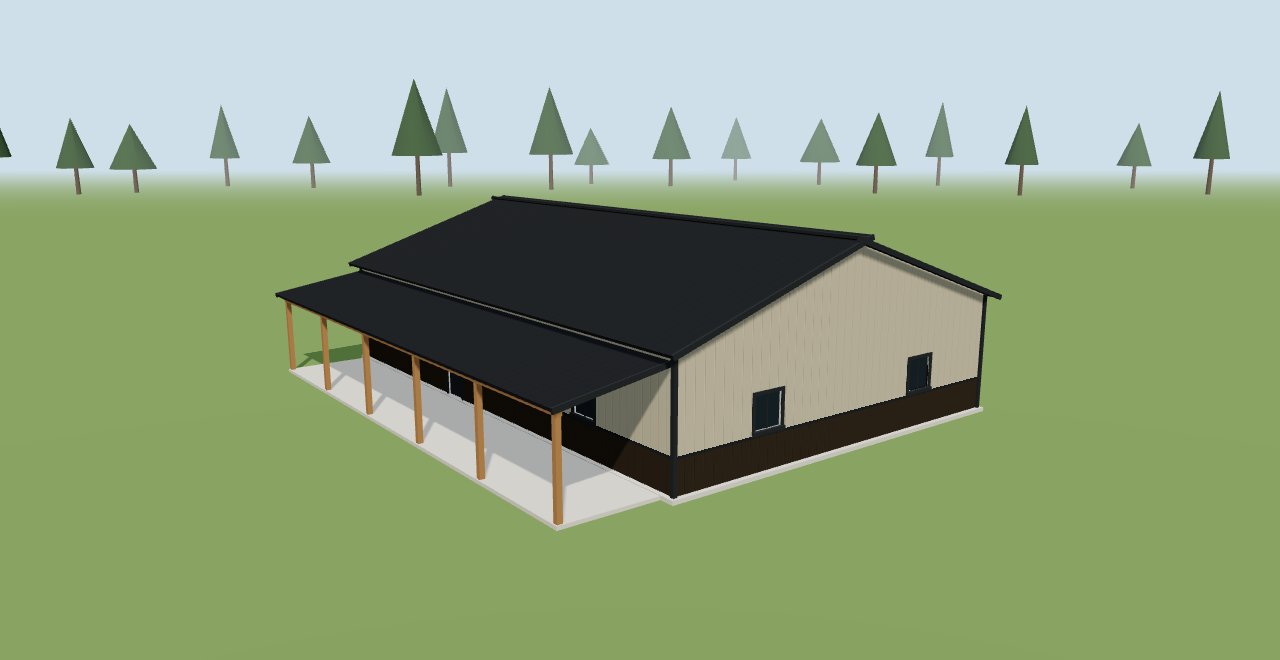 3D model of a steel barndominium in the online designer